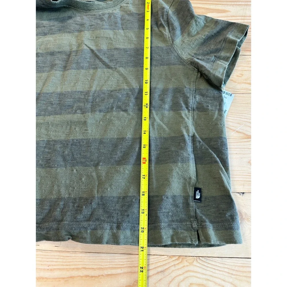 The North Face Womens Striped Short Sleeve T-Shirt Olive Green Size Medium - Picture 5 of 5